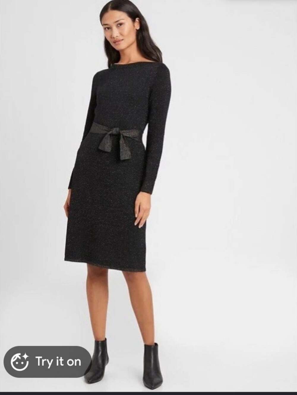 Banana Republic Womens Black Sparkle Tie-Waist Knit Dress